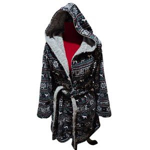 PINK Victoria's Secret Black/Grey Snowflake Dog Holiday Fleece Robe XS/S